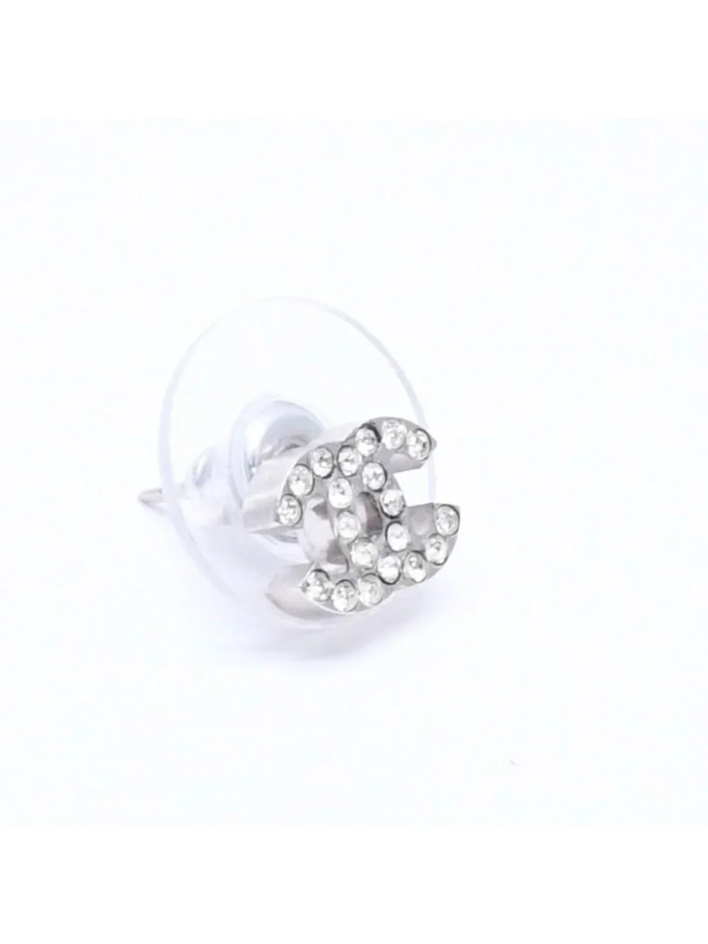 Chanel Earrings CC Logo Rhinestone Silver 03